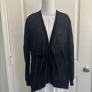 Brunello Cucinelli Dark Blue Sheer Open Cardigan with Contrast Stitch
